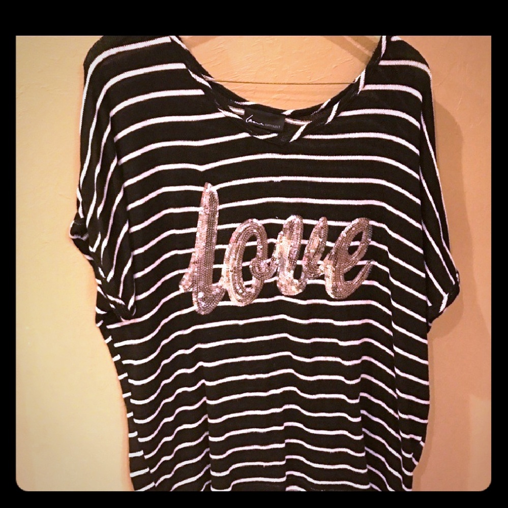 Black White Striped, silver sequin love top